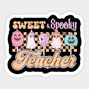 Sweet And Spooky Pink Groovy Halloween Teacher Sticker